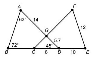 PLEASE HELP ASAP!!!!!!!!!!! 1. △ABD≅△FEC. What is m∠CFE? a. 45 degrees b. 63 degrees-example-1