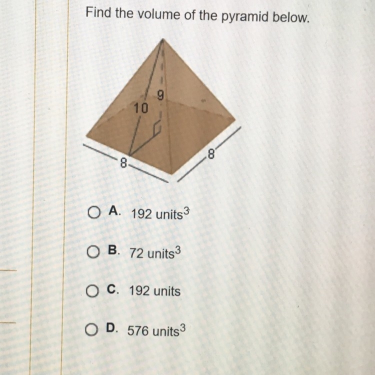 Ahhh there’s more. Find the volume of the pyramid below!-example-1