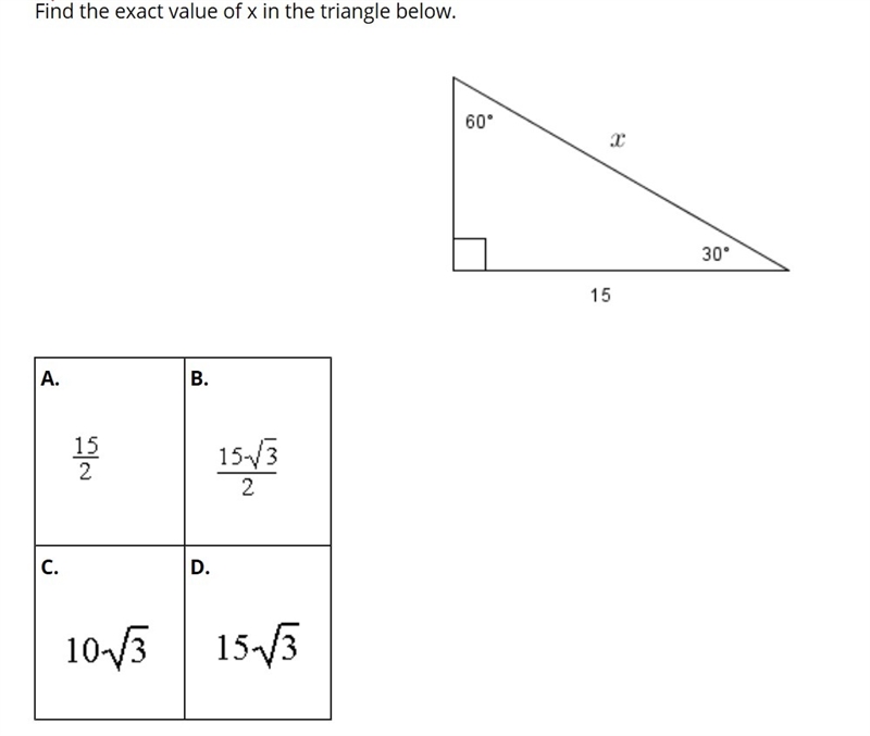 Find the exact value of x in the triangle below-example-1