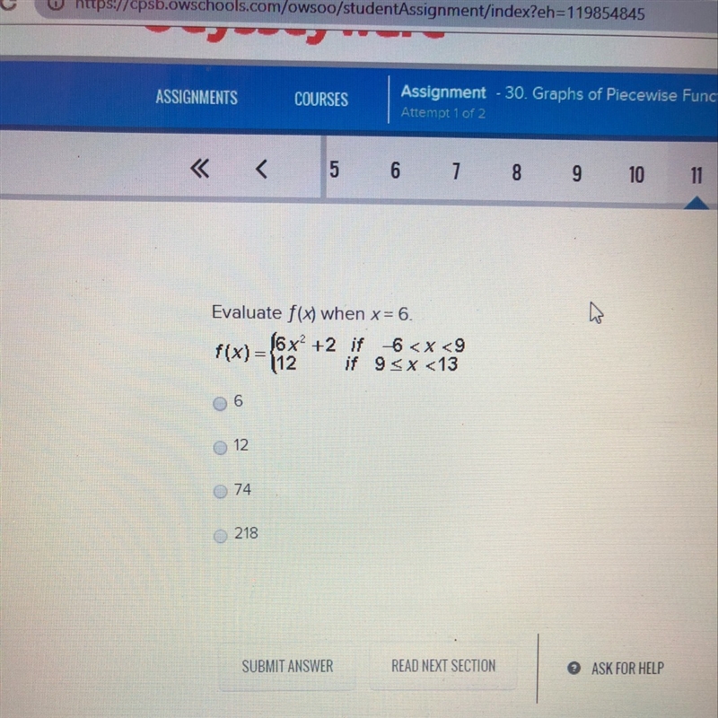 Evaluate f(x) when x = 6-example-1