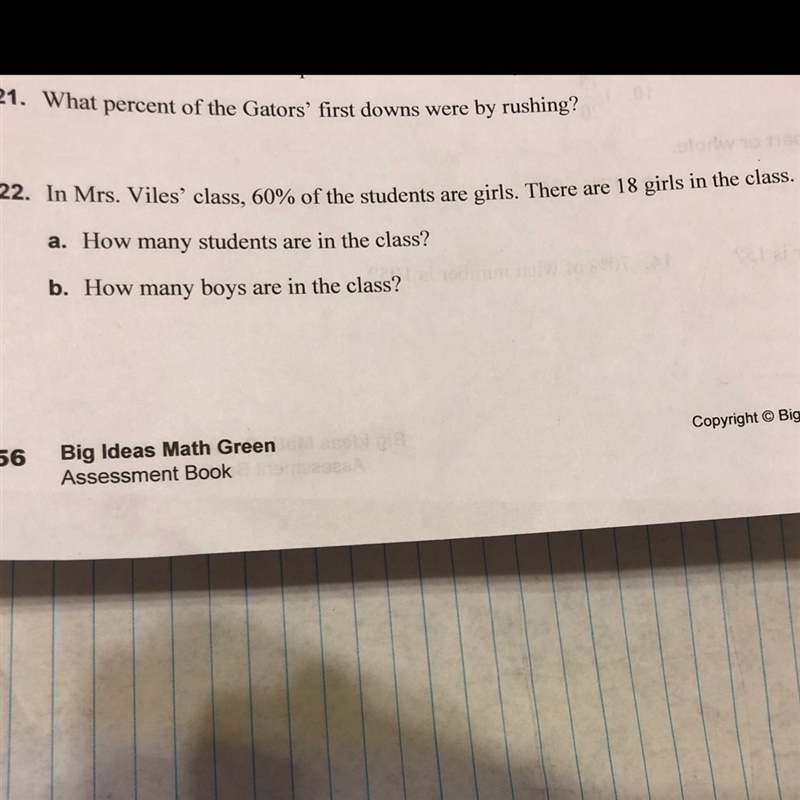 Part B of 22 how many boys are in the class if there are 30 students-example-1