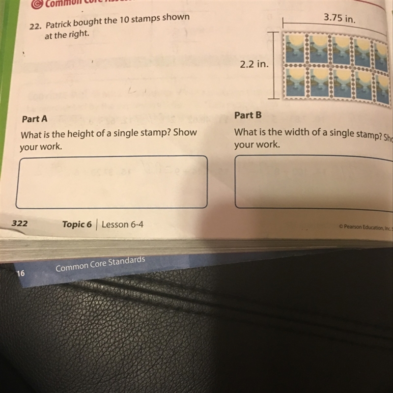 Patrick bought the 10 stamps shown at the right. What is the height of a single stamp-example-1