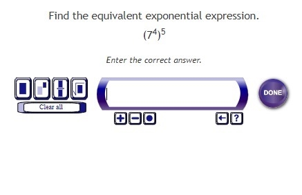 Find the equivalent exponential expression. (7^4)^5-example-1