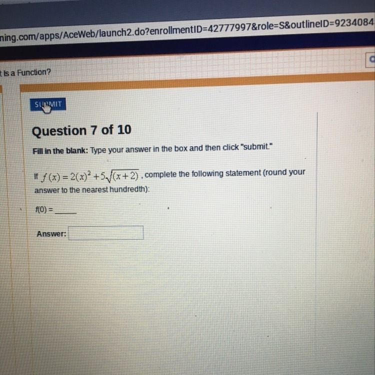 F(x)=2(x)^2+5 sqrt (x+2) f(0)-example-1