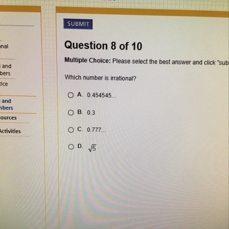 Which number is irrational-example-1