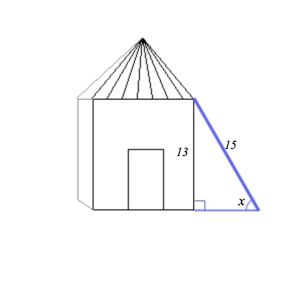 A 15 ft ladder leans against the side of a house. The top of the ladder is 13 ft off-example-1