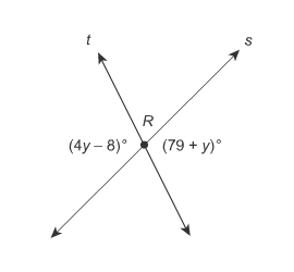 The lines s and t intersect at point R. What is the value of y? y = ____-example-1