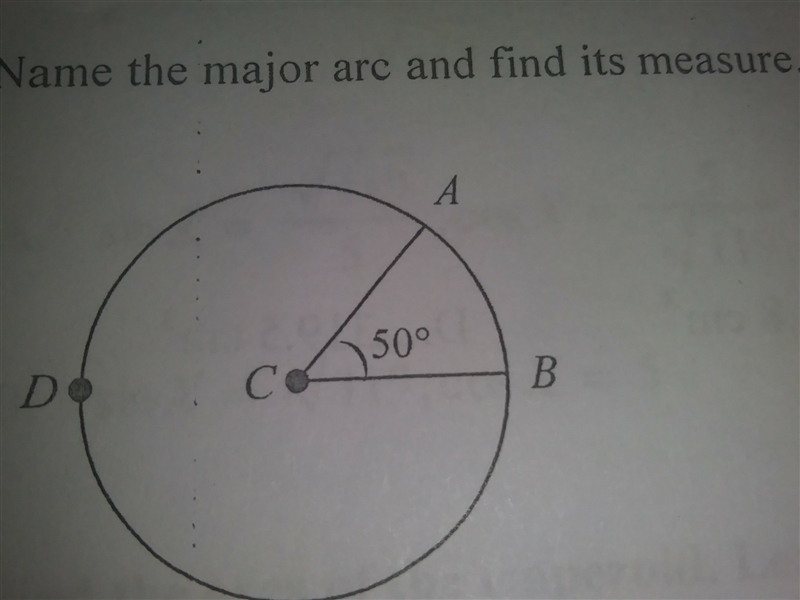 Name the major arc and find its measure-example-1