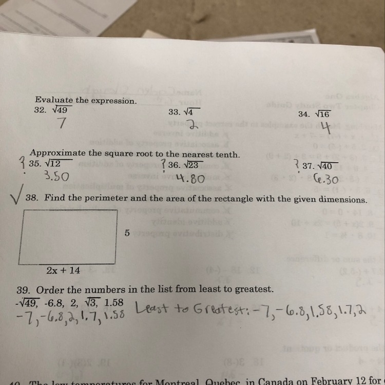 How do I do #38? And do I have 35,36,37 correct? Because I rounded to the nearest-example-1