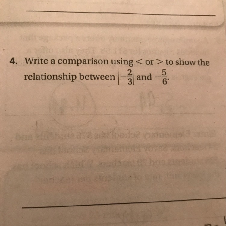 Where do comparison using<,> to show the relationship between |-2/3| and -5/6-example-1