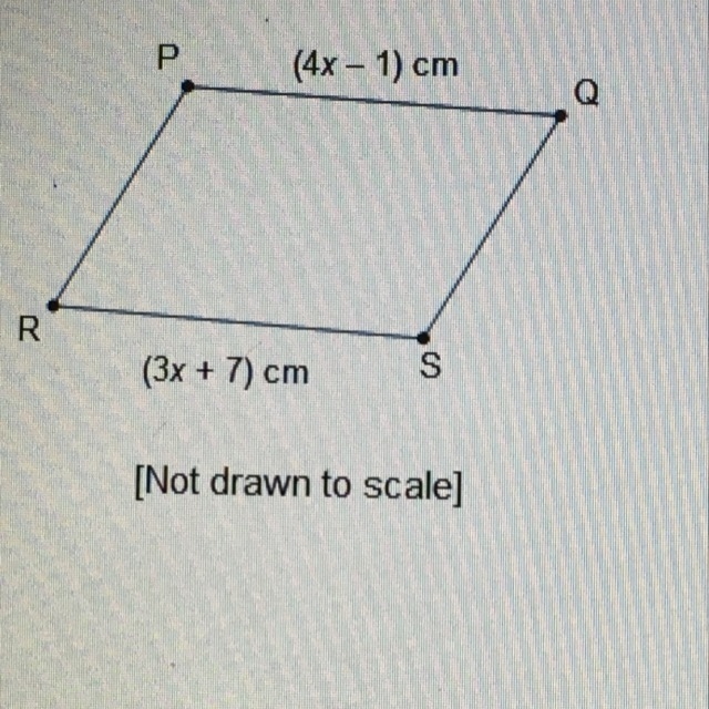 The perimeter of parallelogram PQSR is 74cm. What is QS?-example-1