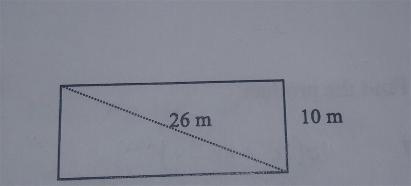 Given a rectangle with a side of 10m and a dialogue of 26m. Find the perimeter of-example-1