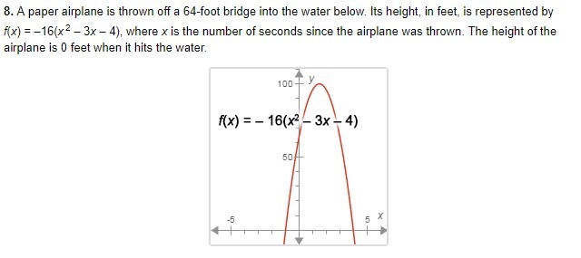 PLEASE ANSWER THIS USING THE PICTURES.. A paper airplane is thrown off a 64-foot bridge-example-1