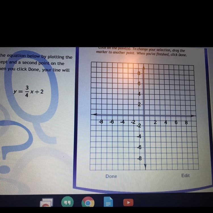 Graph the equation below by plotting the y-intercept and a second point on the line-example-1