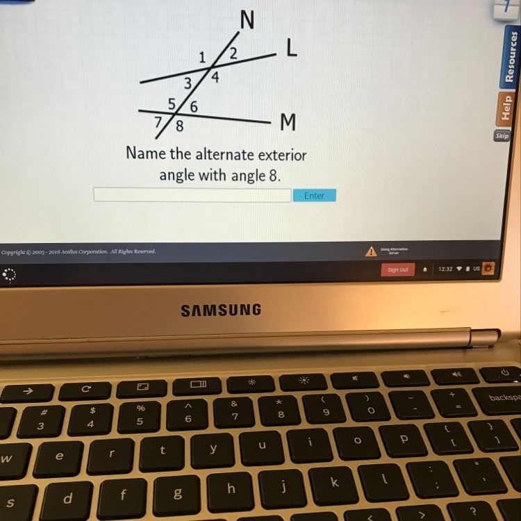 Name the alternative exterior angle with angle 8.-example-1