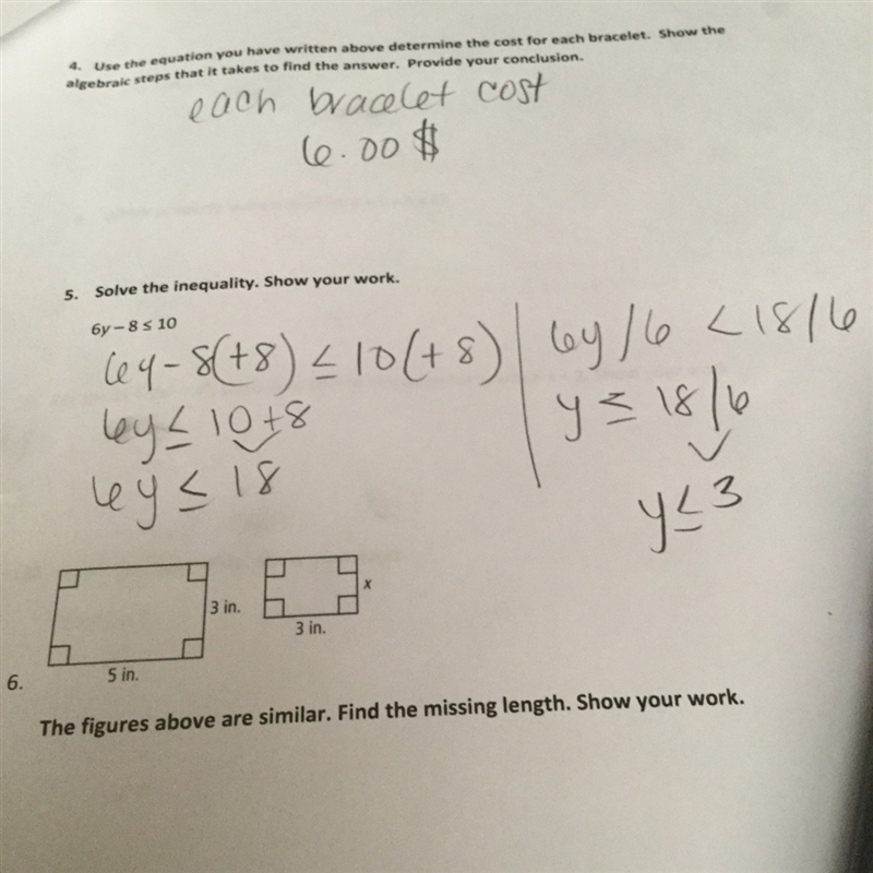 The figures abov are similar find the missing length show your work 5in by 3in 3in-example-1