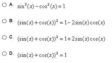 Which of the following options is a Pythagorean Identity-example-1