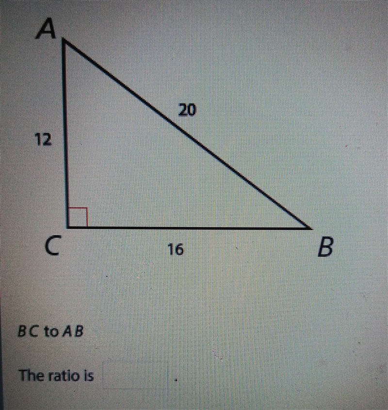 Use A B C to find the ratio (use picture attached to answer) BC to AB the ratio is-example-1