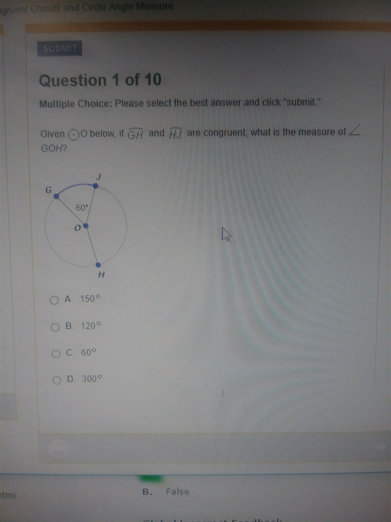 Given o below if gh and hj are congruent what is the measure of goh-example-1