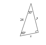 Find the values of x and y. Express your answers in simplest radical form.-example-1