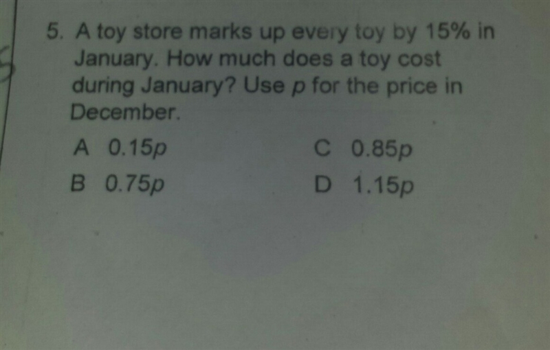 a toy store marks up every toy by 15% in january. how much does a toy cost during-example-1