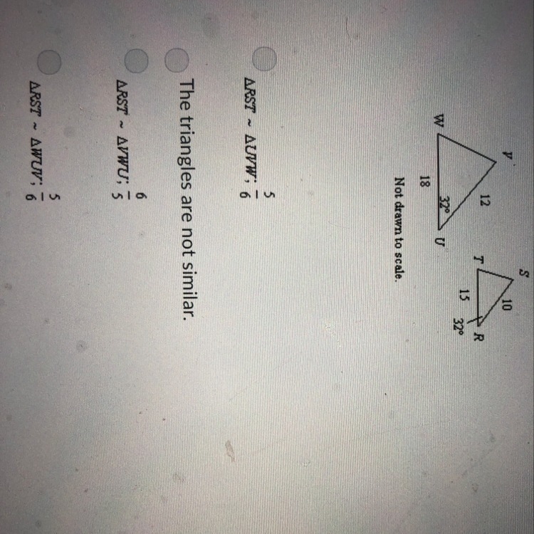 Are the triangles similar? If they are, write similarity statement and give the scale-example-1