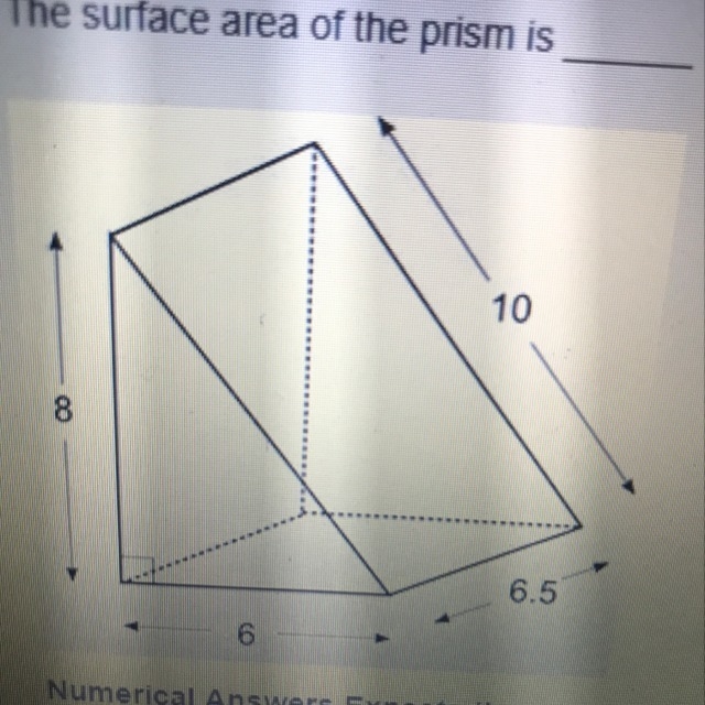 The surface area of the prism is Square unit all measurements in the image below are-example-1