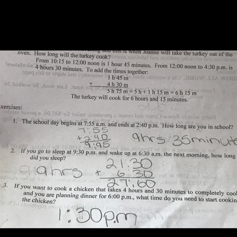 The school day begins at 7:55 a.m. and ends at 2:40p.m. How long are u in school?-example-1