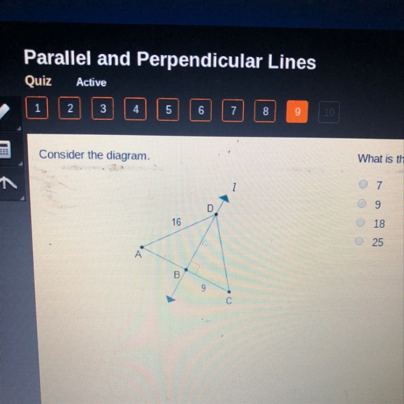 What is the length of segment AB? 7 9 18 25-example-1