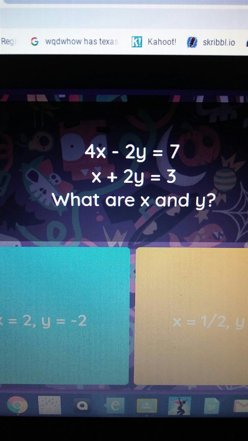 What are x and y? 4x-2y=7 x+2y=3-example-1