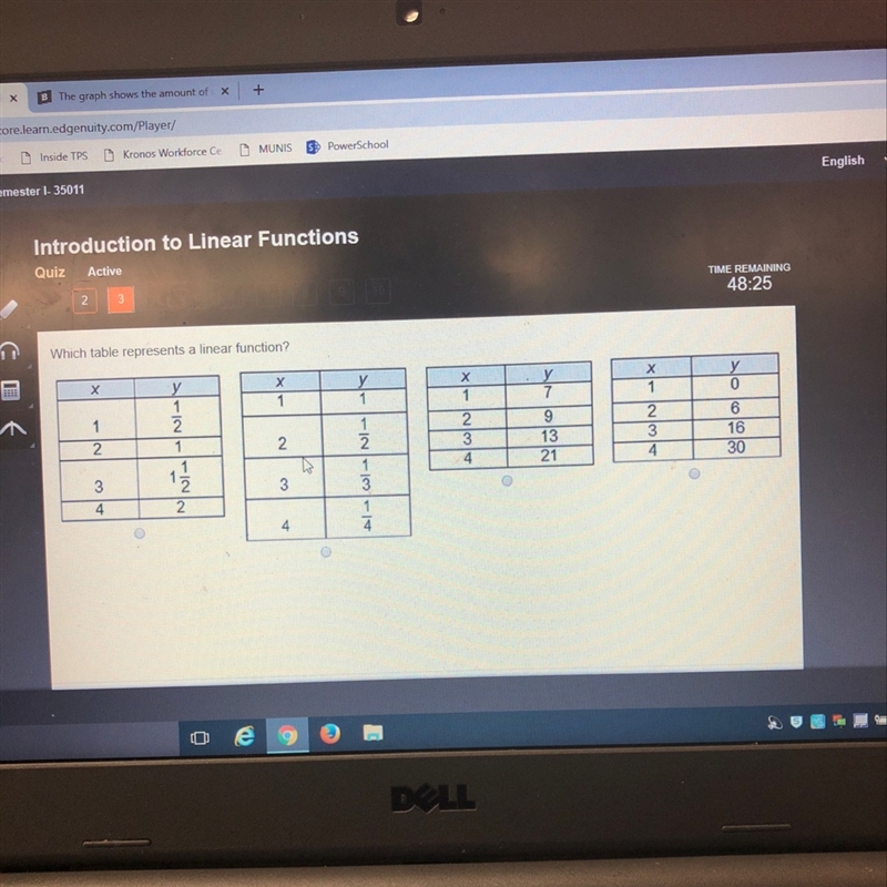 Which table respents a linear function ?-example-1