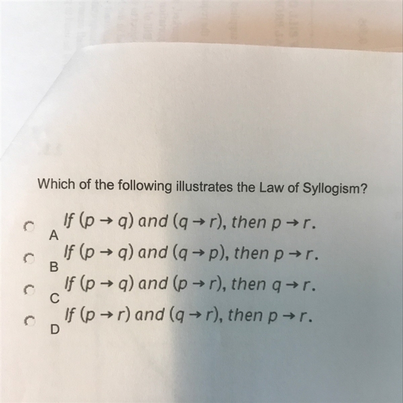 Which of the following illustrates the Law of Syllogism?-example-1