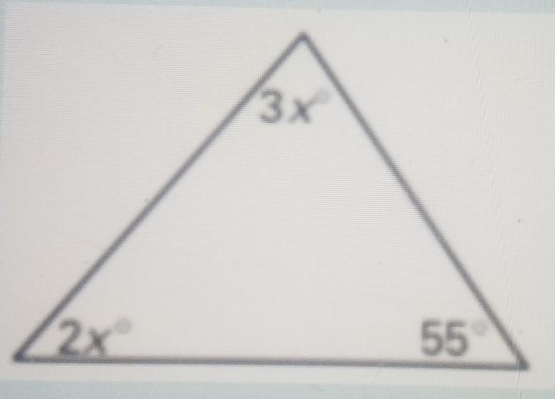 Find the value of x. 3x, 2x, 55-example-1