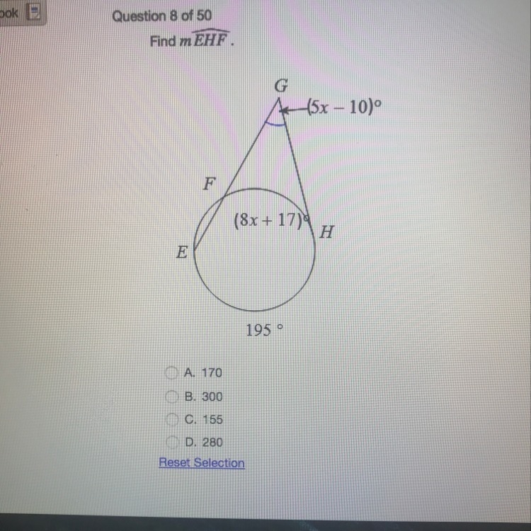 A. 170 B. 300 C. 155 D. 280 Need help asap-example-1