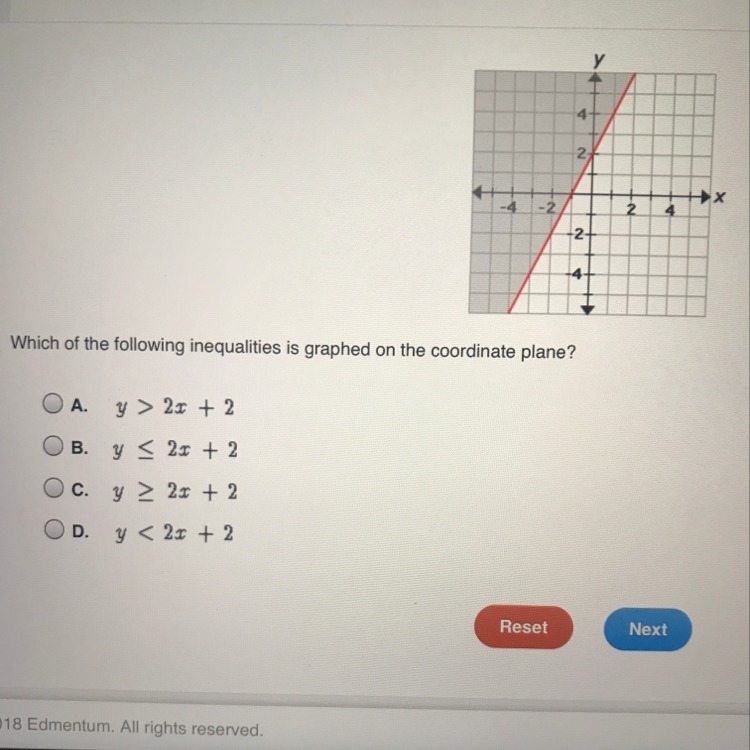 Which of the following inequalities is graphed on the coordinate plane?-example-1