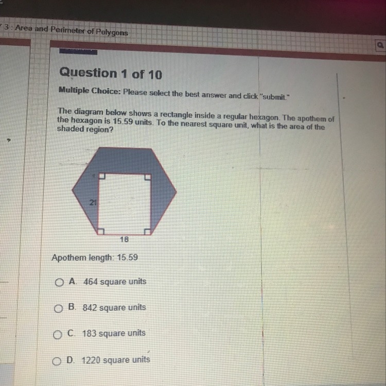 “The diagram below shows a rectangle inside a regular hexagon. The apothem of the-example-1