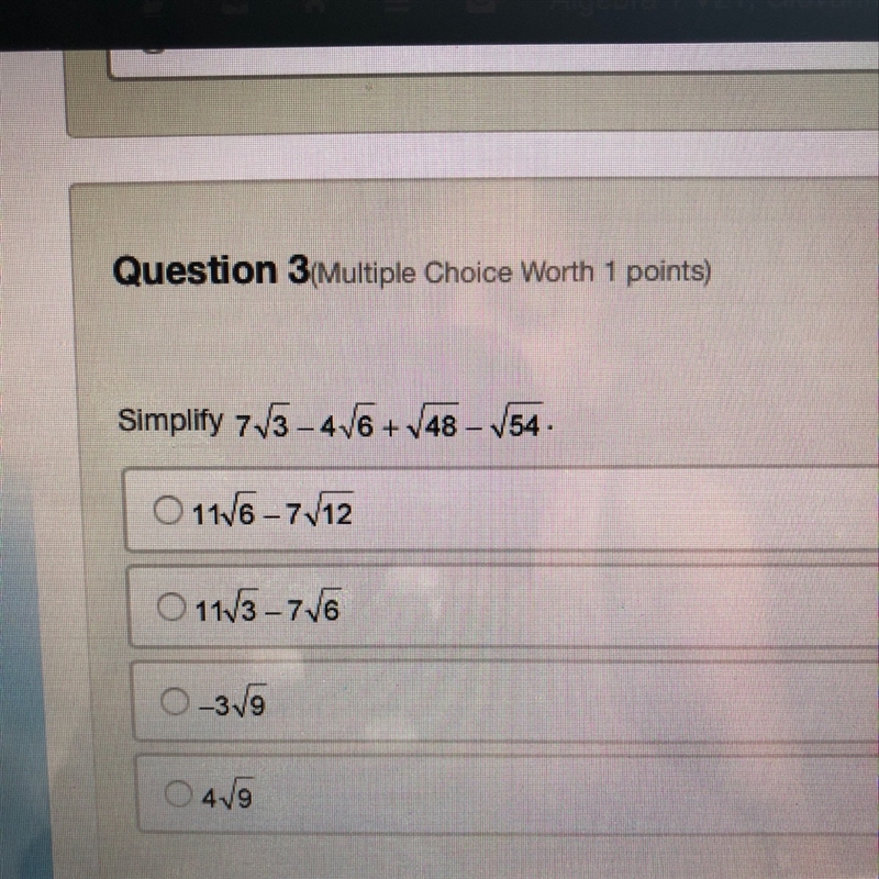 Simply 7 radical 3 minus 4 radical 6 plus sqrt of 48 minus sqrt 54-example-1