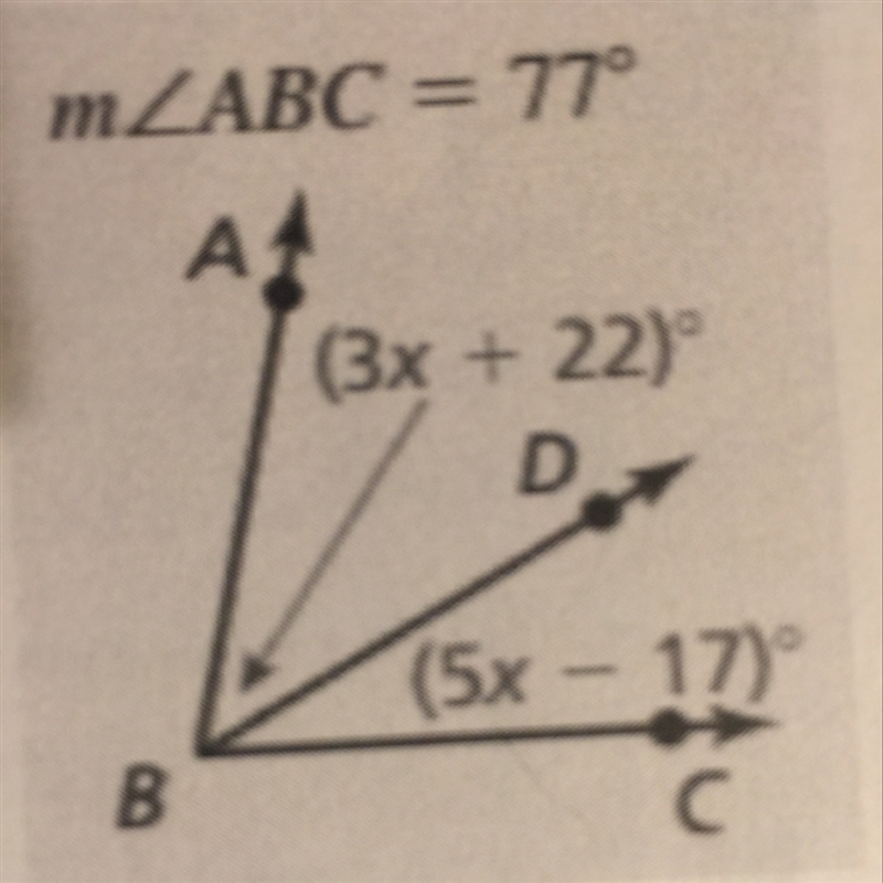 Find the value of x using the given information. Then find the measure of-example-1