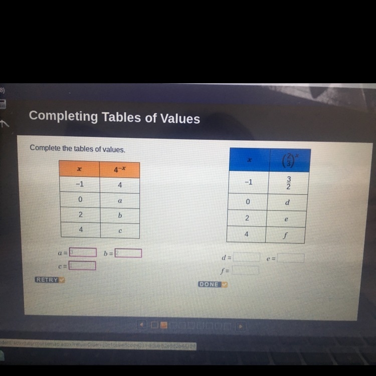 Completing the table of Values. Complete the tables of value.-example-1