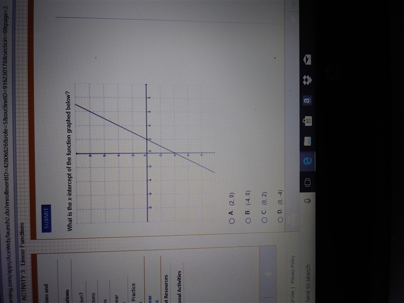 What is the x-intercept of the function graphed below-example-1