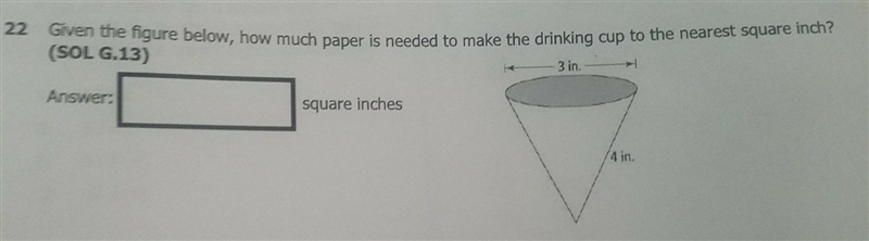 Given the figure below, how much paper is needed to make the drinking cup to the nearest-example-1