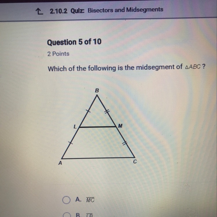 Which of the following is the mid segment of ABC-example-1