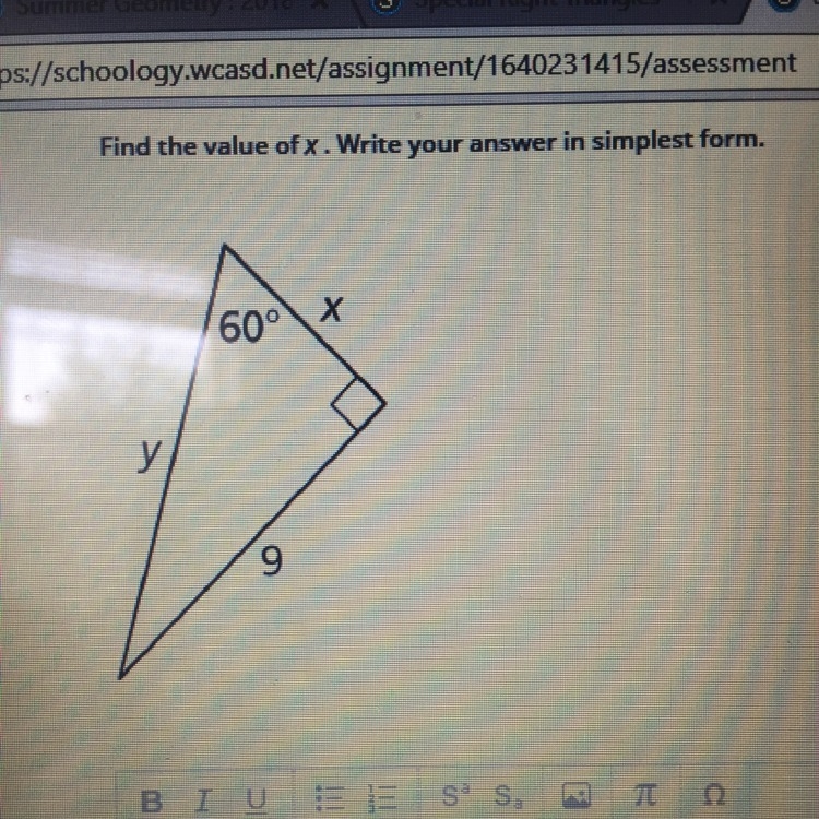 Find the value of x. This is a 30-60-90 triangle. this is worth a lot of points-example-1