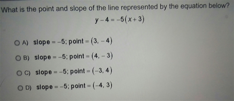 Y-4=-5 (x+3) in point slope form-example-1