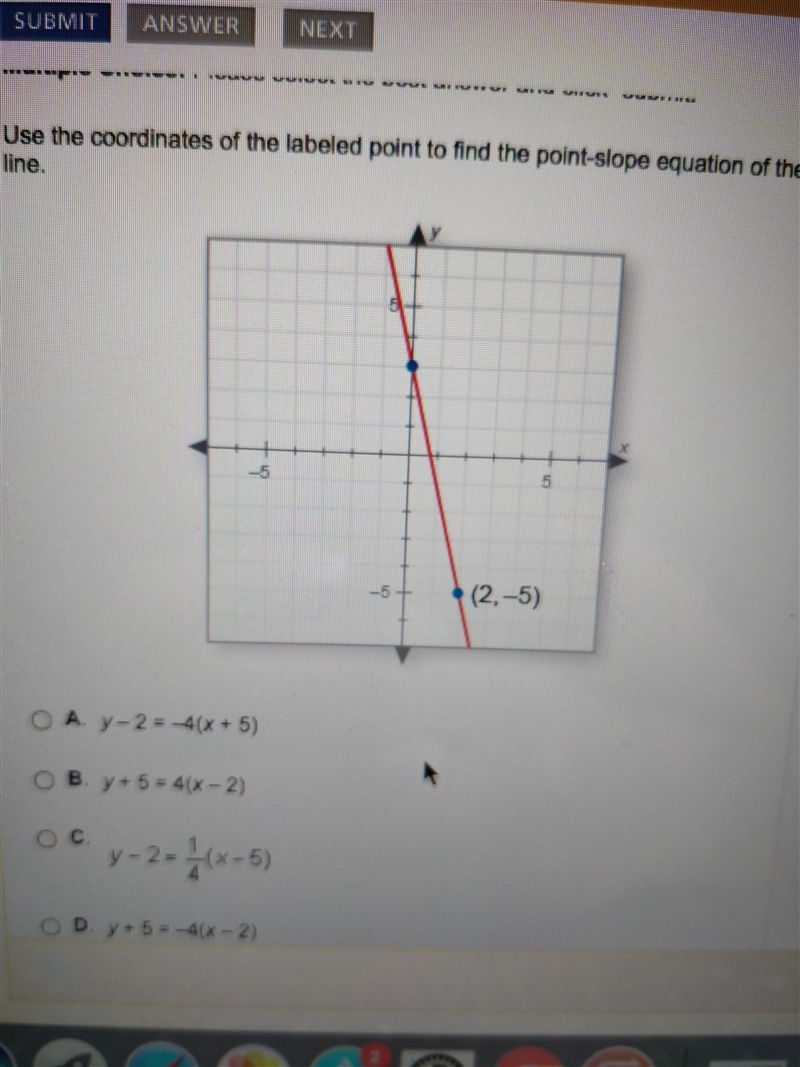 What is the point-slope equation of the line? Help me please):-example-1