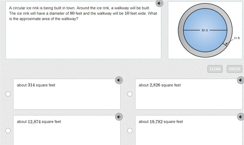 A circular ice rink is being built in town. Around the ice rink, a walkway will be-example-1