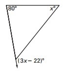 In the triangle above the value of x = ___ degrees. (nearest whole number)-example-1