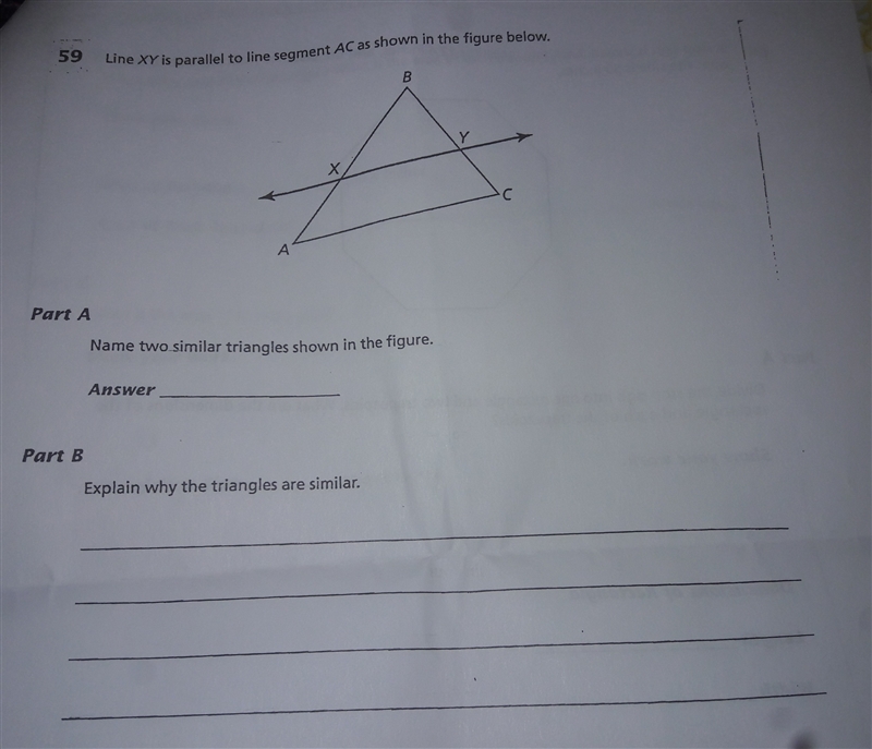 Name two similar triangles shown in the figure. explain why the triangles are similar-example-1