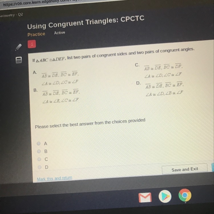 If ABC=DEF, list two pairs of congruent sides and two pairs of congruent angles.-example-1