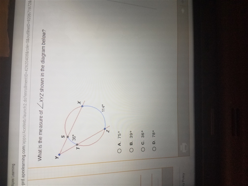 What is the measure of XYZ shown in the diagram below pleasee help-example-1